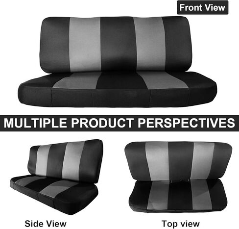 استبدال أغطية مقاعد البدلاء المخصصة لـ 1969-1996 Ford F100 F150 F250 Series Air Mesh Fabric بالحجم الكامل واقي مقعد الشاحنات الكلاسيكية بدون مساند للرأس (أسود ورمادي) in Kuwait