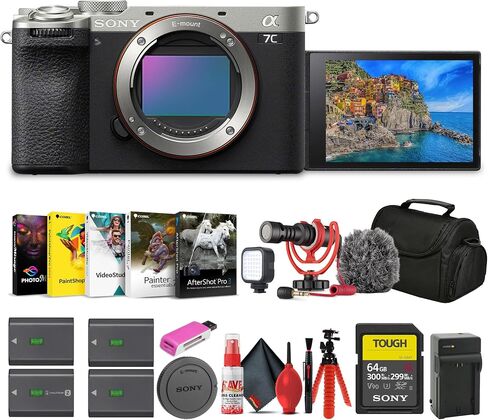 Sony Alpha 7C II Mirrorless Full-Frame Interchangeable Lens Camera (ILCE-7CM2/S) + 64GB SF-G Tough Card + Bag + 3 x NP-FZ100 Compatible Battery + Corel Software + External Charger + More (Renewed) in Saudi Arabia