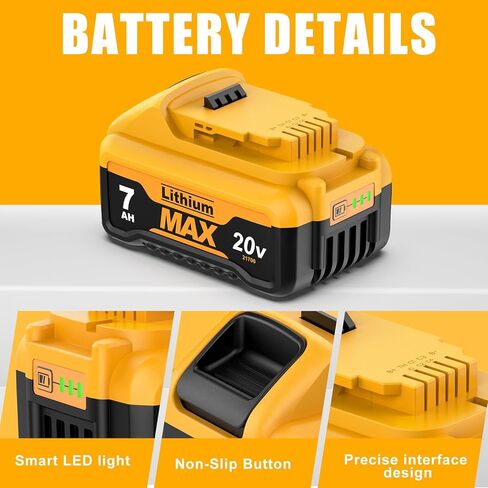 Bonadget 7000mAh Battery Compatible with Dewalt 20V Max Battery Lithium-ion Battery for 20V Battery DCB200 DCB203 DCB204 DCB180 DCD740 Dewalt 20 Volt Cordless Tools Replacement Battery 2Pack in Kuwait