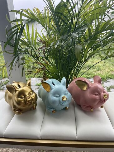 Cute Piggy Bank Toy: Personalized Piggy Bank Coin Collector | Financial Education for Kids | Money Lessons & Savings Habits | Blue Piggy Bank Decor | 8.3 Inch for Early Money Management in Saudi Arabia