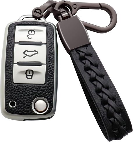 غطاء غطاء مفتاح VW Key Fob فائق النعومة من مادة TPU مع غطاء مفتاح سلسلة مفاتيح حماية 360 درجة متوافق مع VW Volkswagen Jetta Golf Polo MK6 Passat Tiguan Beetle 3 أزرار، أزرق in Kuwait