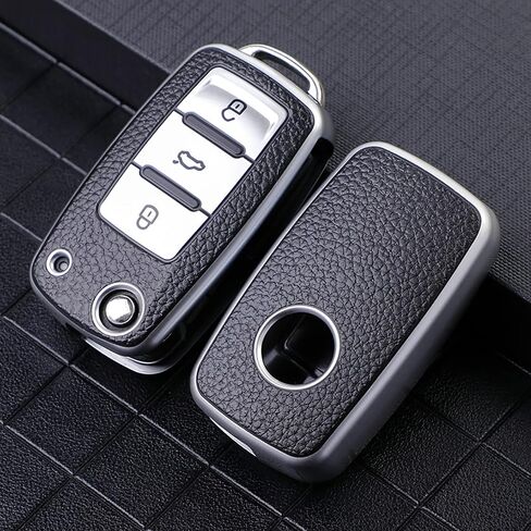 غطاء غطاء مفتاح VW Key Fob فائق النعومة من مادة TPU مع غطاء مفتاح سلسلة مفاتيح حماية 360 درجة متوافق مع VW Volkswagen Jetta Golf Polo MK6 Passat Tiguan Beetle 3 أزرار، أزرق in Kuwait