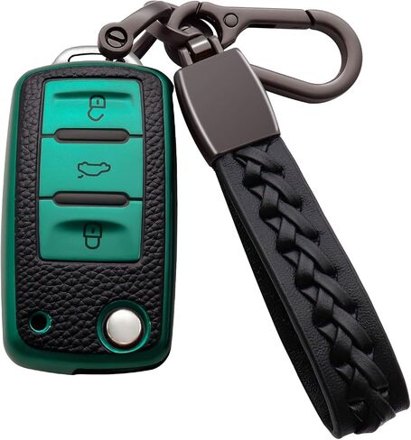 غطاء غطاء مفتاح VW Key Fob فائق النعومة من مادة TPU مع غطاء مفتاح سلسلة مفاتيح حماية 360 درجة متوافق مع VW Volkswagen Jetta Golf Polo MK6 Passat Tiguan Beetle 3 أزرار، أزرق in Kuwait