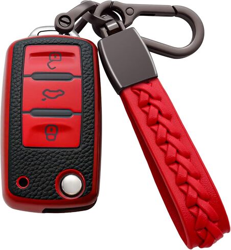 غطاء غطاء مفتاح VW Key Fob فائق النعومة من مادة TPU مع غطاء مفتاح سلسلة مفاتيح حماية 360 درجة متوافق مع VW Volkswagen Jetta Golf Polo MK6 Passat Tiguan Beetle 3 أزرار، أزرق in Kuwait