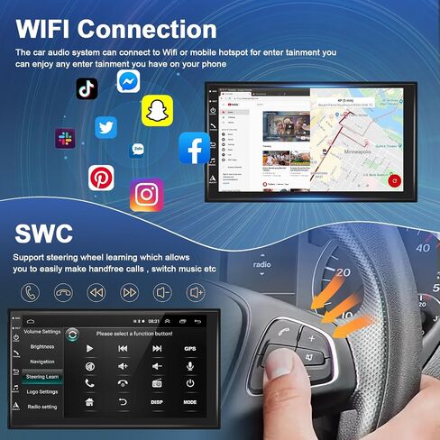 [8 Core 4+64G] راديو ستيريو سيارة مزدوج Din لاسلكي CarPlay 7 بوصات تعمل باللمس مستقبلات صوت السيارة مع نظام Android التلقائي للتحكم الصوتي GPS والملاحة FM/AM/RDS وكاميرا احتياطية راديو بلوتوث 5.0 ميكروفون in Saudi Arabia