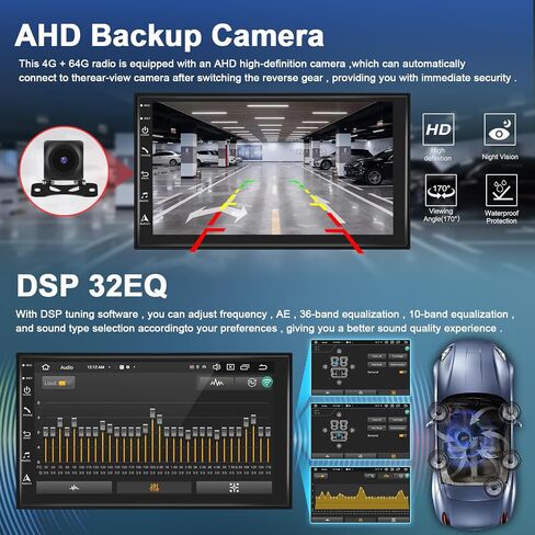 [8 Core 4+64G] راديو ستيريو سيارة مزدوج Din لاسلكي CarPlay 7 بوصات تعمل باللمس مستقبلات صوت السيارة مع نظام Android التلقائي للتحكم الصوتي GPS والملاحة FM/AM/RDS وكاميرا احتياطية راديو بلوتوث 5.0 ميكروفون in Saudi Arabia