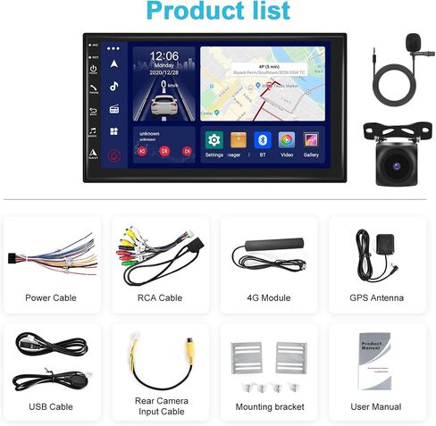 [8 Core 4+64G] راديو ستيريو سيارة مزدوج Din لاسلكي CarPlay 7 بوصات تعمل باللمس مستقبلات صوت السيارة مع نظام Android التلقائي للتحكم الصوتي GPS والملاحة FM/AM/RDS وكاميرا احتياطية راديو بلوتوث 5.0 ميكروفون in Saudi Arabia