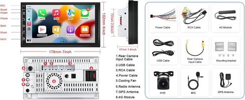 [8 Core 4+64G] راديو ستيريو سيارة مزدوج Din لاسلكي CarPlay 7 بوصات تعمل باللمس مستقبلات صوت السيارة مع نظام Android التلقائي للتحكم الصوتي GPS والملاحة FM/AM/RDS وكاميرا احتياطية راديو بلوتوث 5.0 ميكروفون in Saudi Arabia