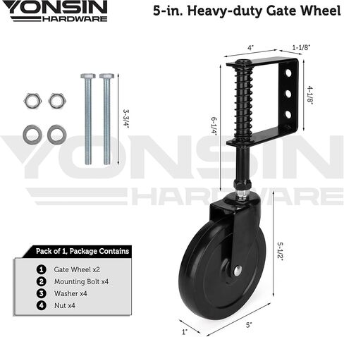 5" Heavy Duty Spring Loaded Gate Caster, Drag Gate Wheels with 360° Swivel for Wooden Gate Fence, Metal Tube Gate, Anti Sag Gate Kit, 330 Lbs Capacity, 1 Pac, Black in Kuwait