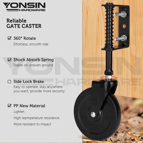 5" Heavy Duty Spring Loaded Gate Caster, Drag Gate Wheels with 360° Swivel for Wooden Gate Fence, Metal Tube Gate, Anti Sag Gate Kit, 330 Lbs Capacity, 1 Pac, Black in Kuwait