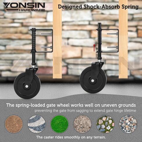5" Heavy Duty Spring Loaded Gate Caster, Drag Gate Wheels with 360° Swivel for Wooden Gate Fence, Metal Tube Gate, Anti Sag Gate Kit, 330 Lbs Capacity, 1 Pac, Black in Kuwait