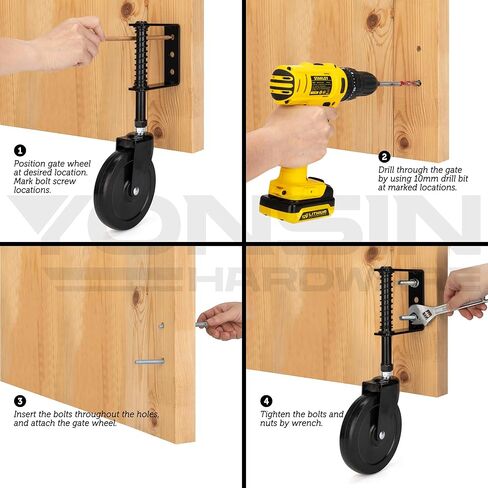 5" Heavy Duty Spring Loaded Gate Caster, Drag Gate Wheels with 360° Swivel for Wooden Gate Fence, Metal Tube Gate, Anti Sag Gate Kit, 330 Lbs Capacity, 1 Pac, Black in Kuwait