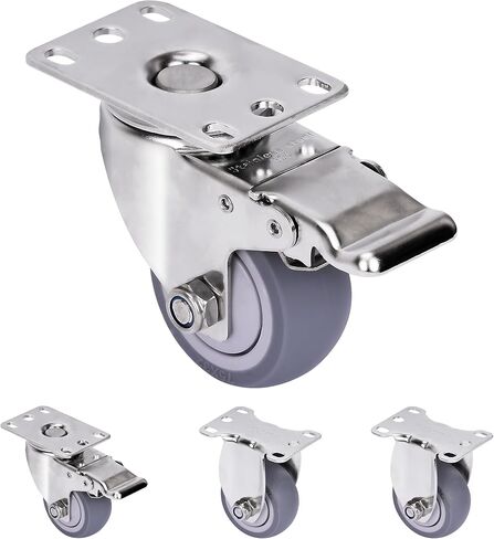 مجموعة عجلات 3 بوصة مكونة من 4 عجلات مطاطية شديدة التحمل مع قفل الفرامل، عجلات صناعية دوارة 360 درجة، عجلة مطاطية صامتة لطاولة العمل والعربة والأثاث (2 دوارة مع فرامل، 2 ثابت) in Kuwait