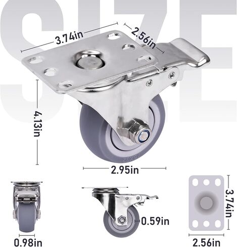 مجموعة عجلات 3 بوصة مكونة من 4 عجلات مطاطية شديدة التحمل مع قفل الفرامل، عجلات صناعية دوارة 360 درجة، عجلة مطاطية صامتة لطاولة العمل والعربة والأثاث (2 دوارة مع فرامل، 2 ثابت) in Kuwait