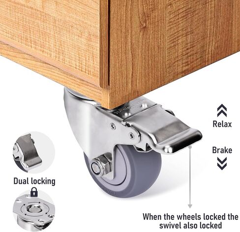 مجموعة عجلات 3 بوصة مكونة من 4 عجلات مطاطية شديدة التحمل مع قفل الفرامل، عجلات صناعية دوارة 360 درجة، عجلة مطاطية صامتة لطاولة العمل والعربة والأثاث (2 دوارة مع فرامل، 2 ثابت) in Kuwait