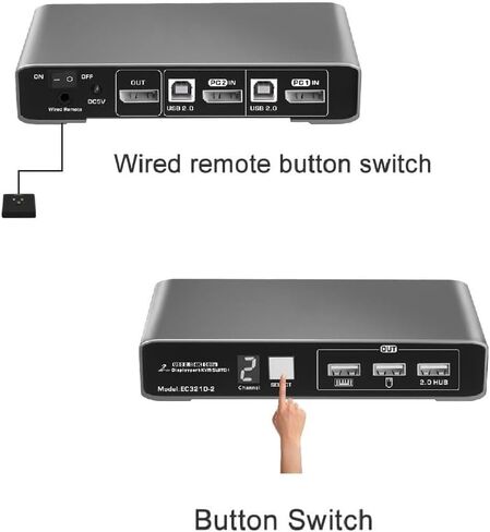 2 منفذ DP USB 2.0 KVM Switch 4K@60 هرتز مع جهاز تحكم سلكي لجهازي كمبيوتر وشاشة واحدة، كابلات جسم من الألومنيوم بشاشة رقمية متضمنة in Kuwait