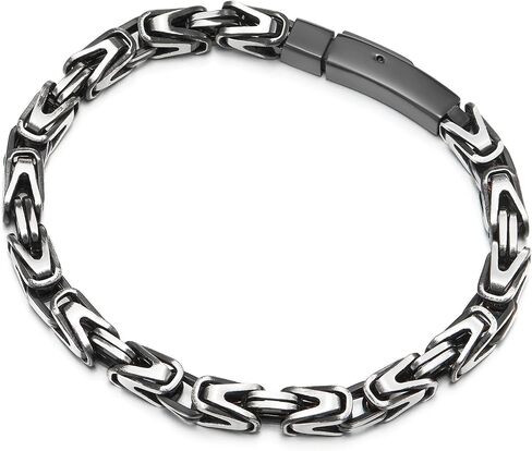 سلسلة بيزنطية سوداء فضية من COOLSTEELANDBEYOND، بلمسة نهائية من الساتان، سوار مربع مضفر للرجال، من الفولاذ المقاوم للصدأ in Saudi Arabia