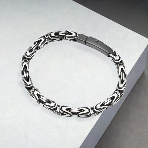 سلسلة بيزنطية سوداء فضية من COOLSTEELANDBEYOND، بلمسة نهائية من الساتان، سوار مربع مضفر للرجال، من الفولاذ المقاوم للصدأ in Saudi Arabia