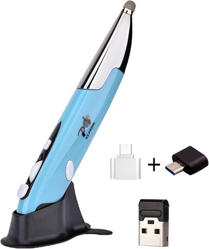 2020 Upgrade Wireless Optical Pocket Pen Mouse with Stylus Function, Promi 2.4G USB Digital Optical Pen Mouse, Adjustable 800/1200/1600 DPI Ergonomic Mice for PC Laptop Notebook Computer Mac (Blue) in Saudi Arabia