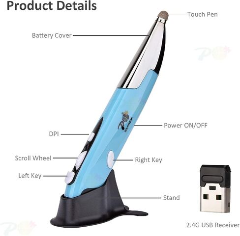 2020 Upgrade Wireless Optical Pocket Pen Mouse with Stylus Function, Promi 2.4G USB Digital Optical Pen Mouse, Adjustable 800/1200/1600 DPI Ergonomic Mice for PC Laptop Notebook Computer Mac (Blue) in Saudi Arabia