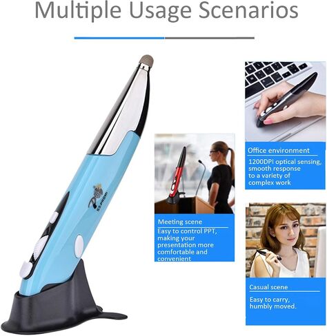 2020 Upgrade Wireless Optical Pocket Pen Mouse with Stylus Function, Promi 2.4G USB Digital Optical Pen Mouse, Adjustable 800/1200/1600 DPI Ergonomic Mice for PC Laptop Notebook Computer Mac (Blue) in Saudi Arabia