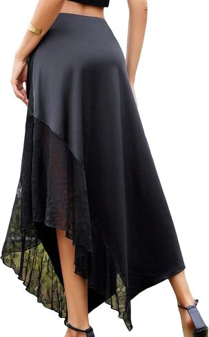 SweatyRocks Women's High Waist Floral Lace Asymmetrical Hem Elegant Flared Midi Skirt in Saudi Arabia