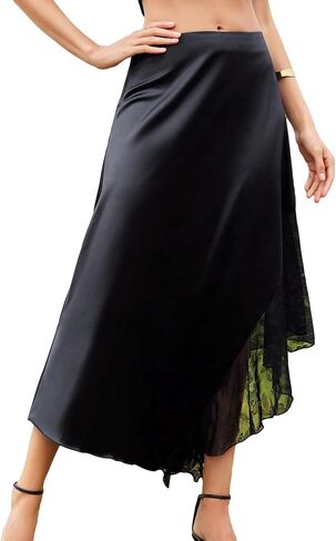 SweatyRocks Women's High Waist Floral Lace Asymmetrical Hem Elegant Flared Midi Skirt in Saudi Arabia