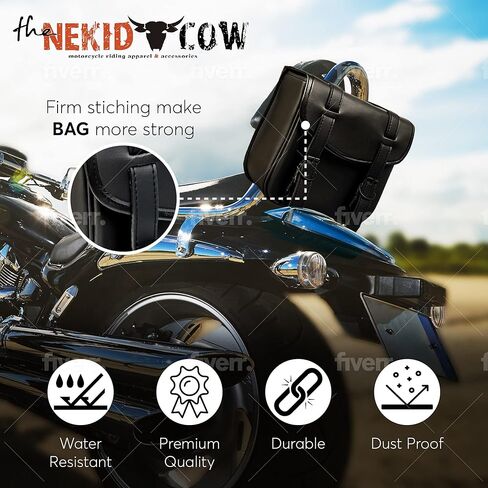 Motorcycle Sissy Bar Black Synthetic Leather Bag 3 Point Heavy Duty Mounts with Quick Release Front Buckles, Universal Fit for Sissy Bars or Forks (Stud) in Kuwait
