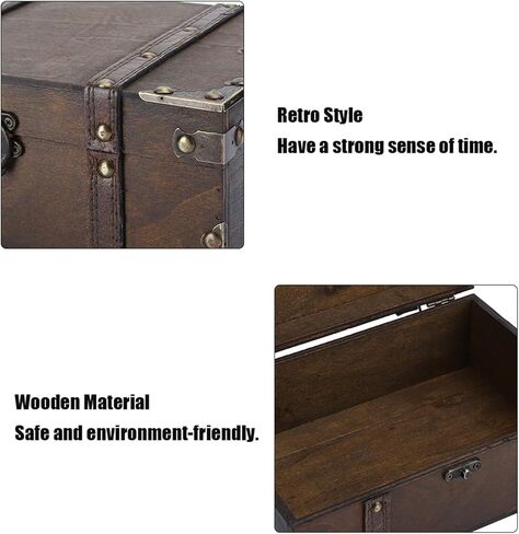 صندوق تخزين خشبي، صندوق مزخرف عتيق ذو سعة كبيرة، منظم تخزين المجوهرات مع قفل للمنزل والمكتب وتزيين الغرفة (GK10 رمادي) in Kuwait