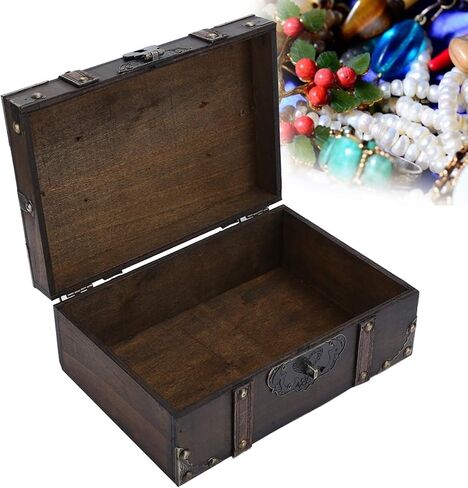 صندوق تخزين خشبي، صندوق مزخرف عتيق ذو سعة كبيرة، منظم تخزين المجوهرات مع قفل للمنزل والمكتب وتزيين الغرفة (GK10 رمادي) in Kuwait