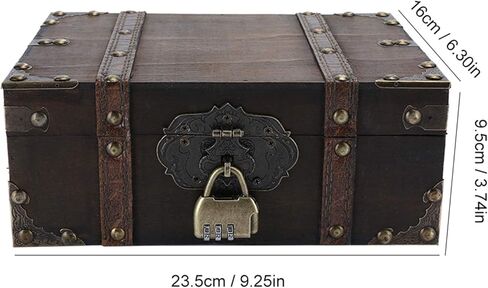 صندوق تخزين خشبي، صندوق مزخرف عتيق ذو سعة كبيرة، منظم تخزين المجوهرات مع قفل للمنزل والمكتب وتزيين الغرفة (GK10 رمادي) in Kuwait