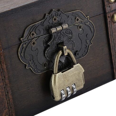 صندوق تخزين خشبي، صندوق مزخرف عتيق ذو سعة كبيرة، منظم تخزين المجوهرات مع قفل للمنزل والمكتب وتزيين الغرفة (GK10 رمادي) in Kuwait