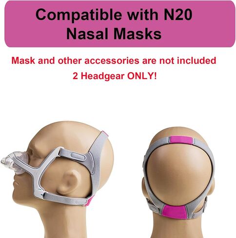 2-Pack Headgear Compatible with AirFit N20 CPAP Mask for Her, Replacement Straps for Air Fit N20/AirTouch N20 Accessories, N20 Headgear Strap, Standard Size, Pink in Saudi Arabia
