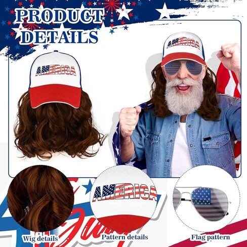 3 قطع من إكسسوارات الرابع من يوليو، حامل حزام وطني وقبعة البوري، شعر مستعار العلم الأمريكي، نظارات شمسية بيضاء لحفلات القمامة، ملابس كلاسيكية لعيد الاستقلال في الثمانينات in Kuwait