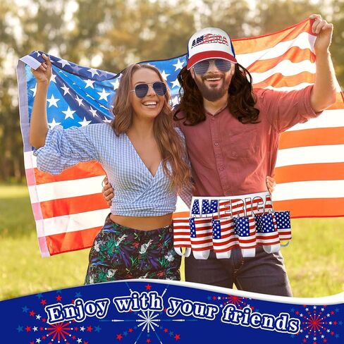 3 قطع من إكسسوارات الرابع من يوليو، حامل حزام وطني وقبعة البوري، شعر مستعار العلم الأمريكي، نظارات شمسية بيضاء لحفلات القمامة، ملابس كلاسيكية لعيد الاستقلال في الثمانينات in Kuwait