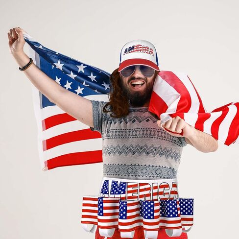 3 قطع من إكسسوارات الرابع من يوليو، حامل حزام وطني وقبعة البوري، شعر مستعار العلم الأمريكي، نظارات شمسية بيضاء لحفلات القمامة، ملابس كلاسيكية لعيد الاستقلال في الثمانينات in Kuwait