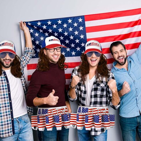 3 قطع من إكسسوارات الرابع من يوليو، حامل حزام وطني وقبعة البوري، شعر مستعار العلم الأمريكي، نظارات شمسية بيضاء لحفلات القمامة، ملابس كلاسيكية لعيد الاستقلال في الثمانينات in Kuwait