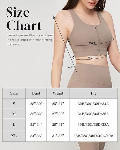 Zip Front Sports Bra, High Impact Sports Bras for Women Strappy Back Support, Yoga Bras for Running Workout Fitness (Brown,M) in Kuwait