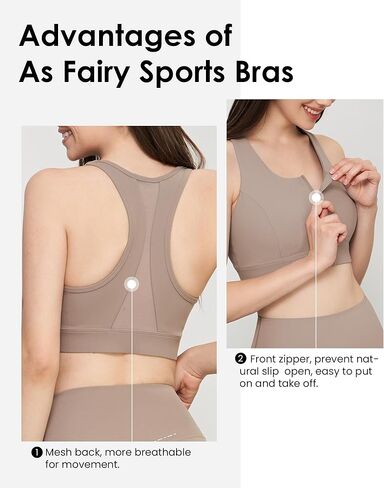 Zip Front Sports Bra, High Impact Sports Bras for Women Strappy Back Support, Yoga Bras for Running Workout Fitness (Brown,M) in Kuwait