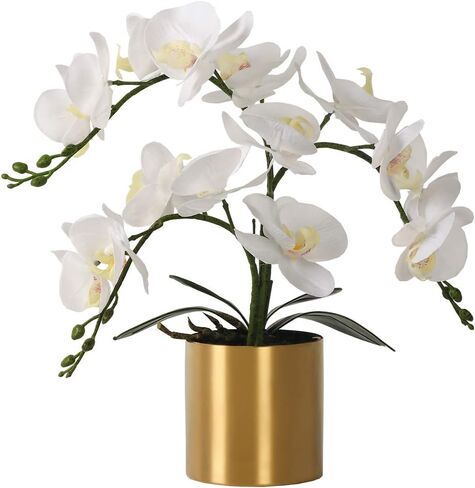 LESING Artificial Orchid Flower with Vase Realistic Orchids Faux Flower Fake Orchid Bonsai Plants in Pot Arrangement for Home Wedding Party Dining Table Centerpiece Decor (Blue Vase,P) in Saudi Arabia