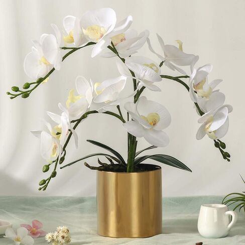 LESING Artificial Orchid Flower with Vase Realistic Orchids Faux Flower Fake Orchid Bonsai Plants in Pot Arrangement for Home Wedding Party Dining Table Centerpiece Decor (Blue Vase,P) in Saudi Arabia