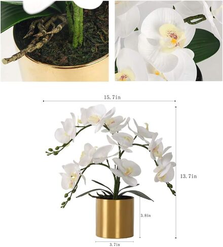 LESING Artificial Orchid Flower with Vase Realistic Orchids Faux Flower Fake Orchid Bonsai Plants in Pot Arrangement for Home Wedding Party Dining Table Centerpiece Decor (Blue Vase,P) in Saudi Arabia
