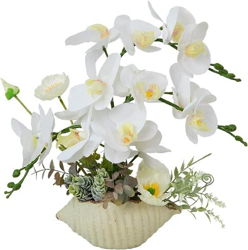 LESING Artificial Orchid Flower with Vase Realistic Orchids Faux Flower Fake Orchid Bonsai Plants in Pot Arrangement for Home Wedding Party Dining Table Centerpiece Decor (Blue Vase,P) in Saudi Arabia