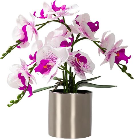 LESING Artificial Orchid Flower with Vase Realistic Orchids Faux Flower Fake Orchid Bonsai Plants in Pot Arrangement for Home Wedding Party Dining Table Centerpiece Decor (Blue Vase,P) in Kuwait
