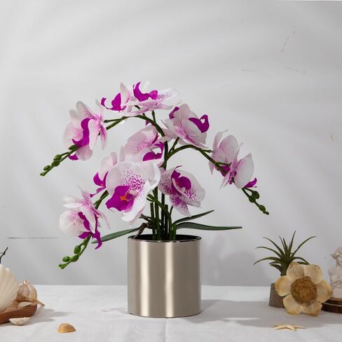 LESING Artificial Orchid Flower with Vase Realistic Orchids Faux Flower Fake Orchid Bonsai Plants in Pot Arrangement for Home Wedding Party Dining Table Centerpiece Decor (Blue Vase,P) in Kuwait