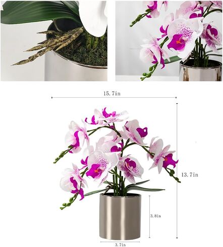 LESING Artificial Orchid Flower with Vase Realistic Orchids Faux Flower Fake Orchid Bonsai Plants in Pot Arrangement for Home Wedding Party Dining Table Centerpiece Decor (Blue Vase,P) in Kuwait