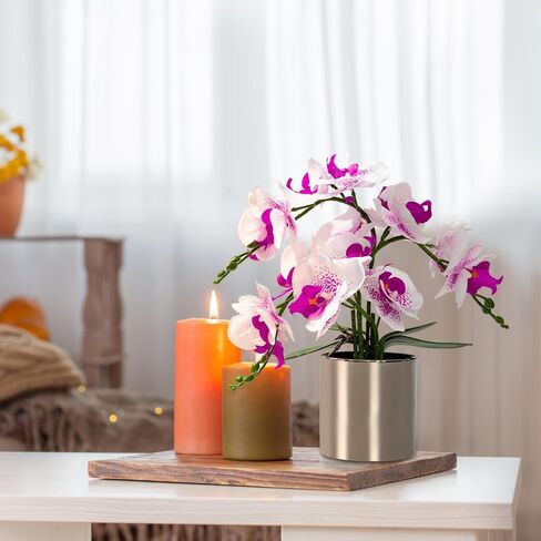 LESING Artificial Orchid Flower with Vase Realistic Orchids Faux Flower Fake Orchid Bonsai Plants in Pot Arrangement for Home Wedding Party Dining Table Centerpiece Decor (Blue Vase,P) in Kuwait