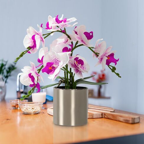 LESING Artificial Orchid Flower with Vase Realistic Orchids Faux Flower Fake Orchid Bonsai Plants in Pot Arrangement for Home Wedding Party Dining Table Centerpiece Decor (Blue Vase,P) in Kuwait