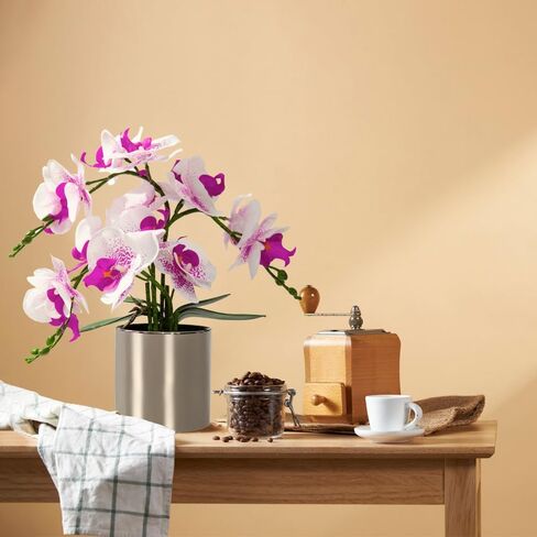 LESING Artificial Orchid Flower with Vase Realistic Orchids Faux Flower Fake Orchid Bonsai Plants in Pot Arrangement for Home Wedding Party Dining Table Centerpiece Decor (Blue Vase,P) in Kuwait