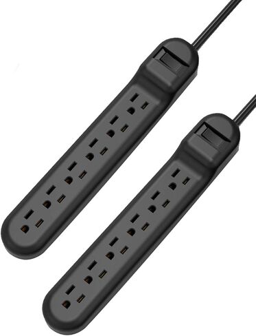 Surge Protector with 6 Outlets, 2.5-Foot Flat Plug Extension Cord Power Strip, 500 Joule, Multiple Protection Outlet Strip for Home, Office, Travel, School-Black, Pack of 2 in Kuwait